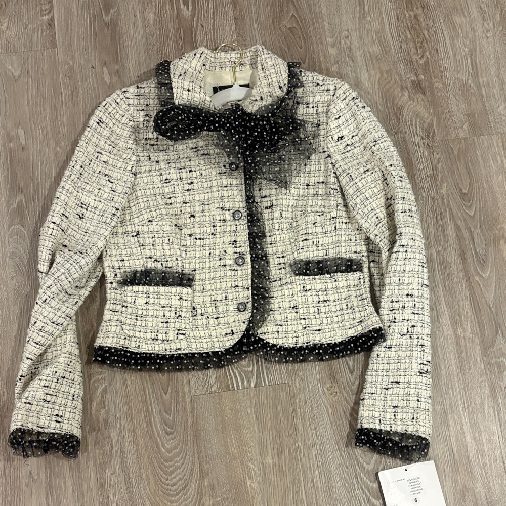 Rickie Freeman for Teri Jon White Tweed Jacket with Black Details